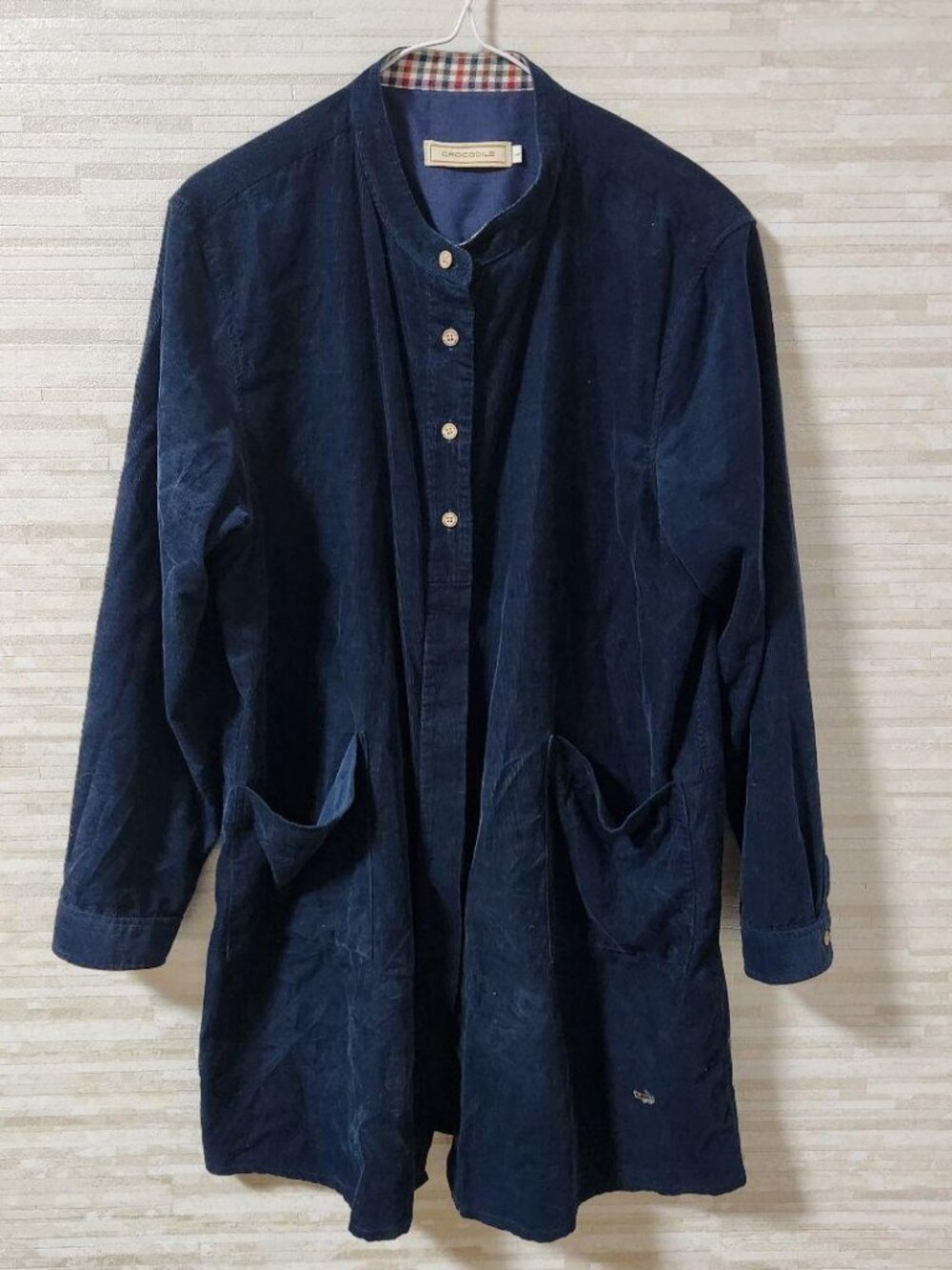 Croco Long-Sleeve Shirt Dress Corduroy Navy